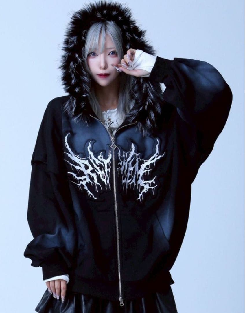 REFLEM ファー付き加工ジップパーカー BLK