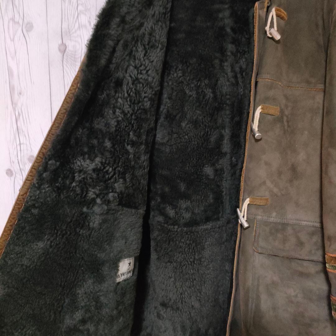 イタリア製 ムートンコート ダッフルコート リアルボア 本革 ヴィンテージ 緑