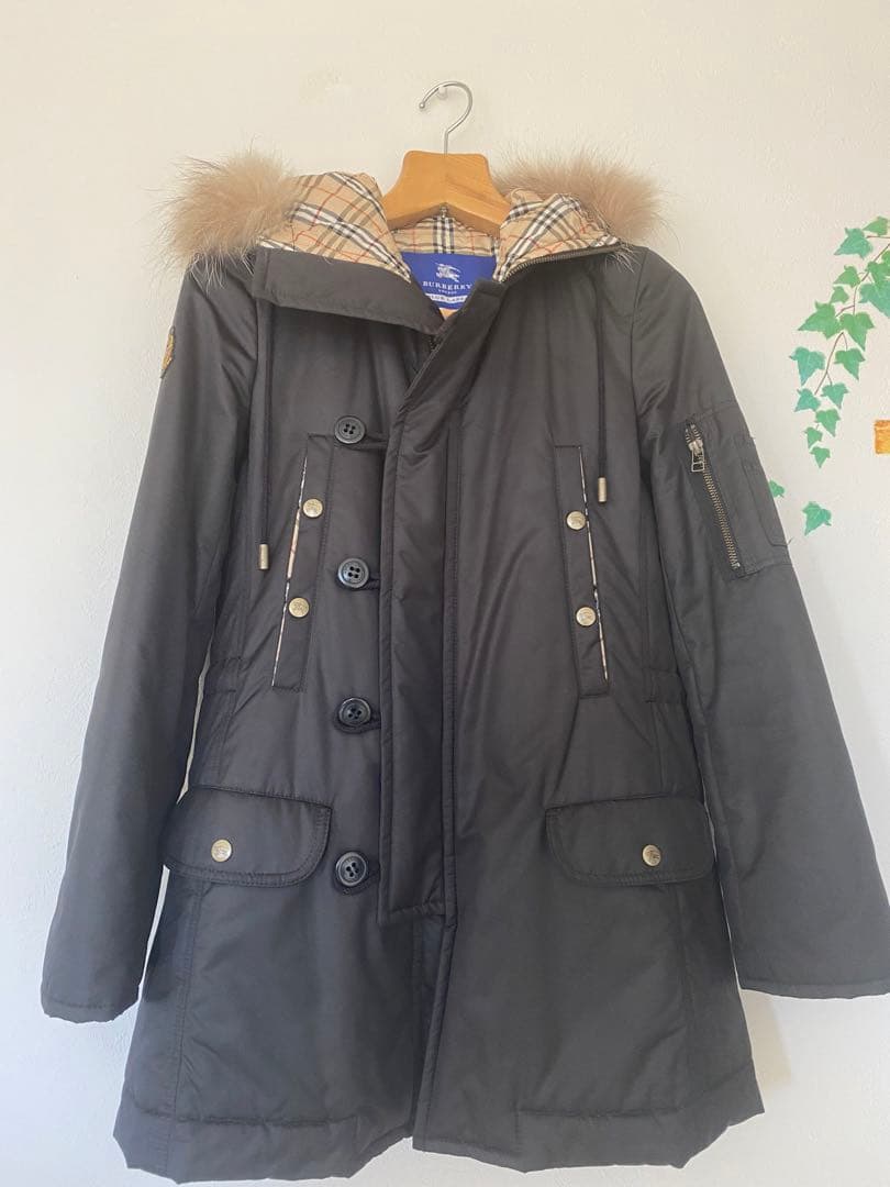 バーバリーブルーレーベルモッズコート 黒 ファー付き