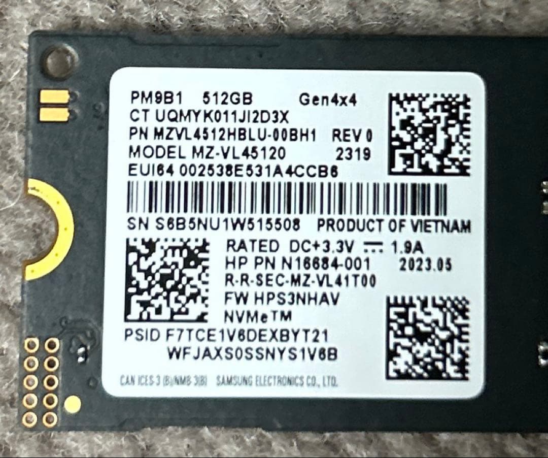 A*y様 Samsung SSD M.2 2280 512GB