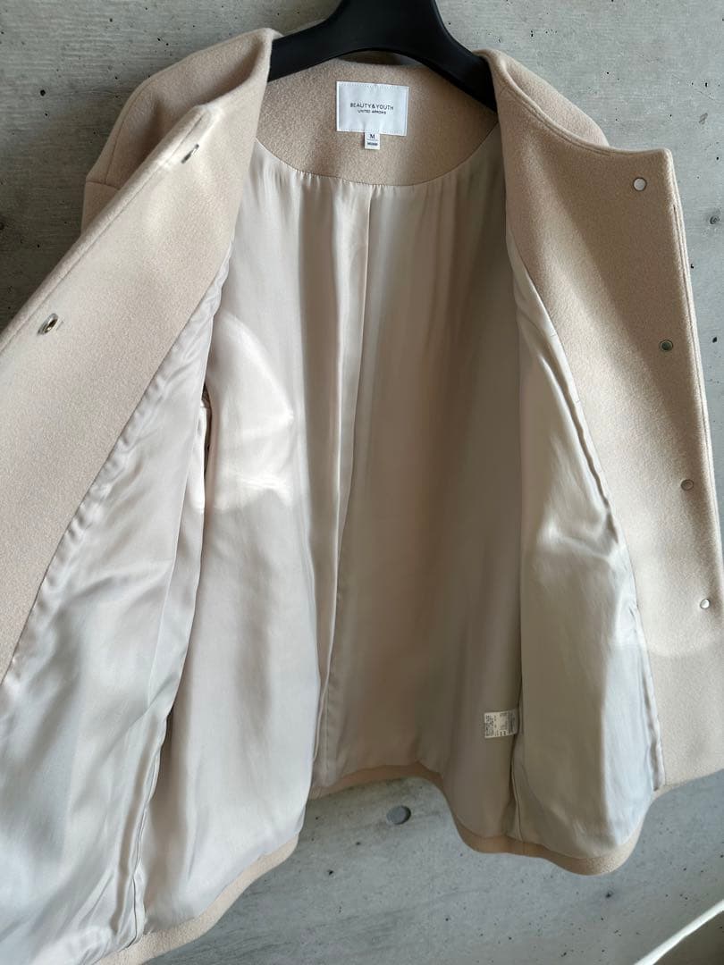 BEAUTY&YOUTH ビーバーノーカラーショートコート ナチュラル