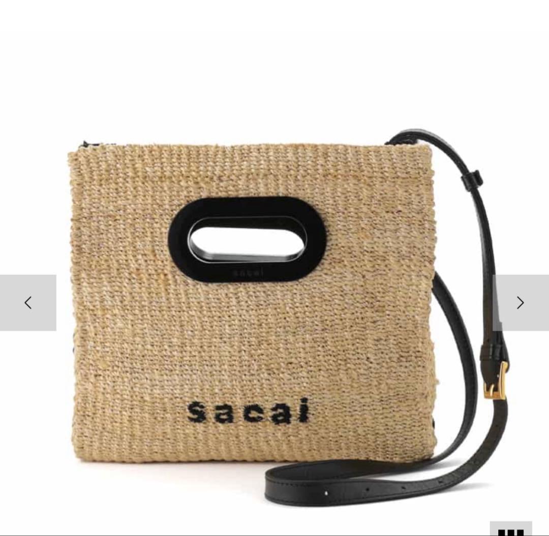 SACAI アバカ素材ショルダーバッグ ブラック/ナチュラル