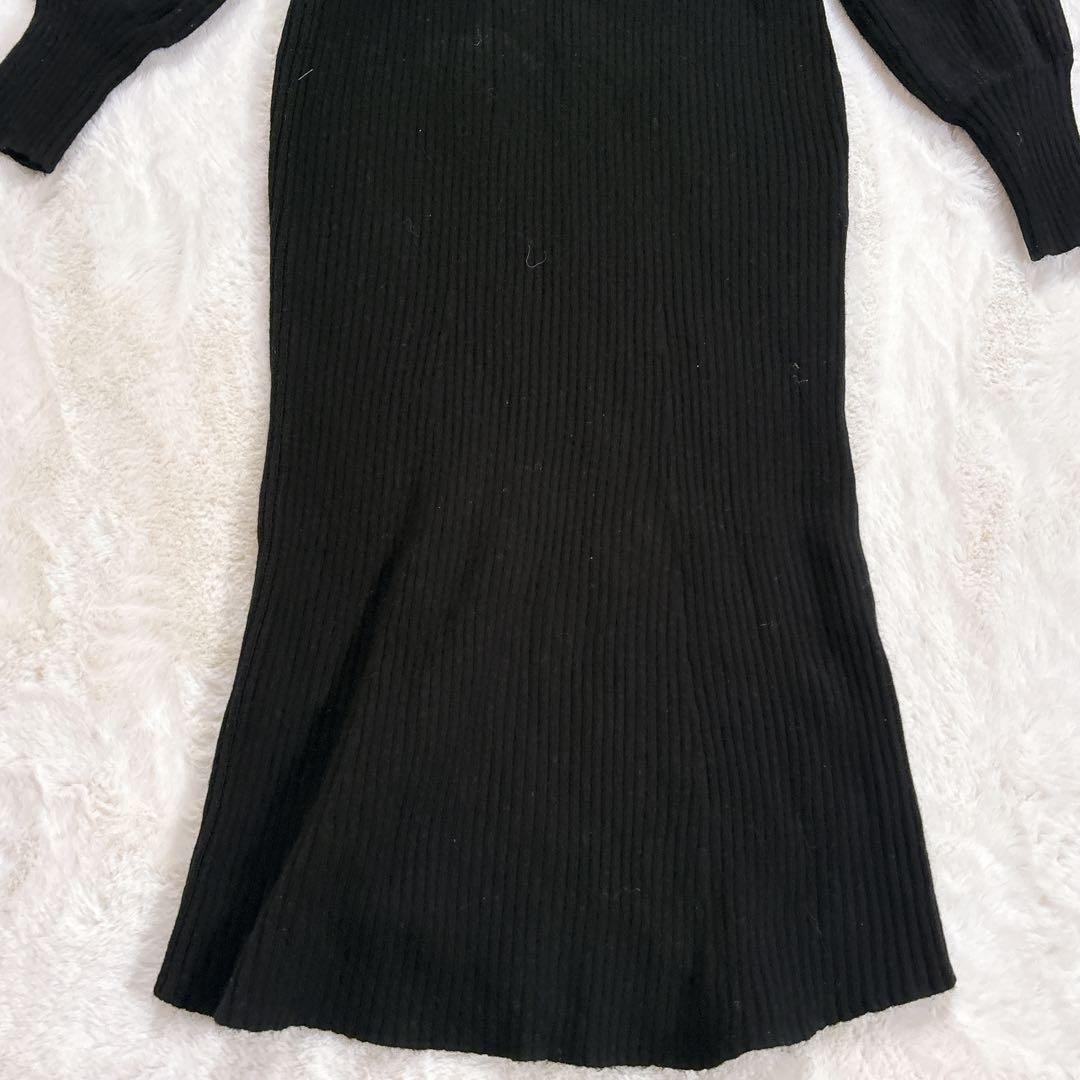 anuans オフショルナローニットワンピース ブラック Mサイズ ラクーン混