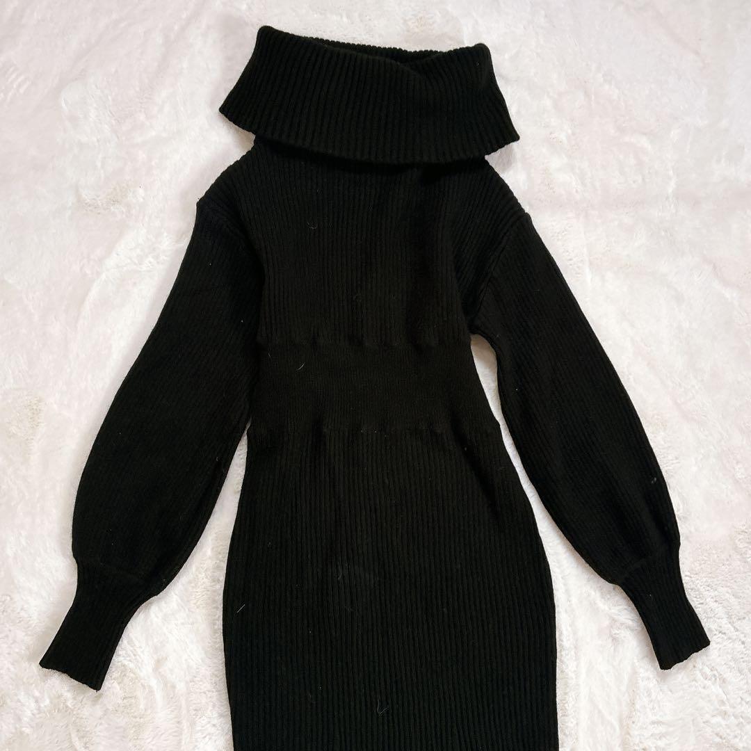 anuans オフショルナローニットワンピース ブラック Mサイズ ラクーン混