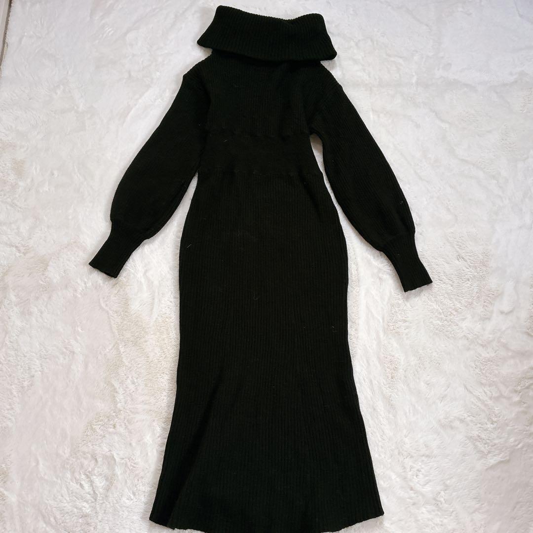 anuans オフショルナローニットワンピース ブラック Mサイズ ラクーン混