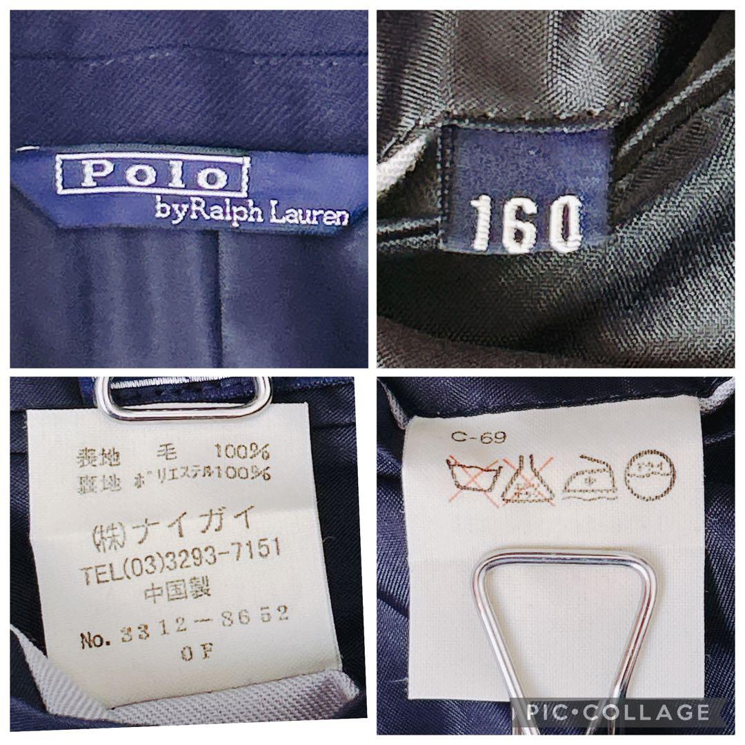 美品　ラルフローレン　紺ブレ　ダブル　プレスト　金ボタン　着丈長め　160 M