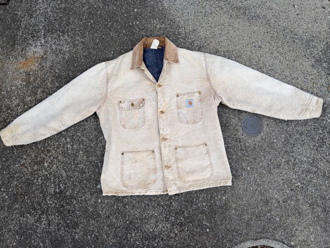 カーハート　ベージュ コーデュロイ襟 カバーオール　90s