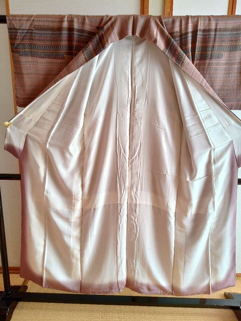 縮緬　小紋柄訪問着　手刺繍添え