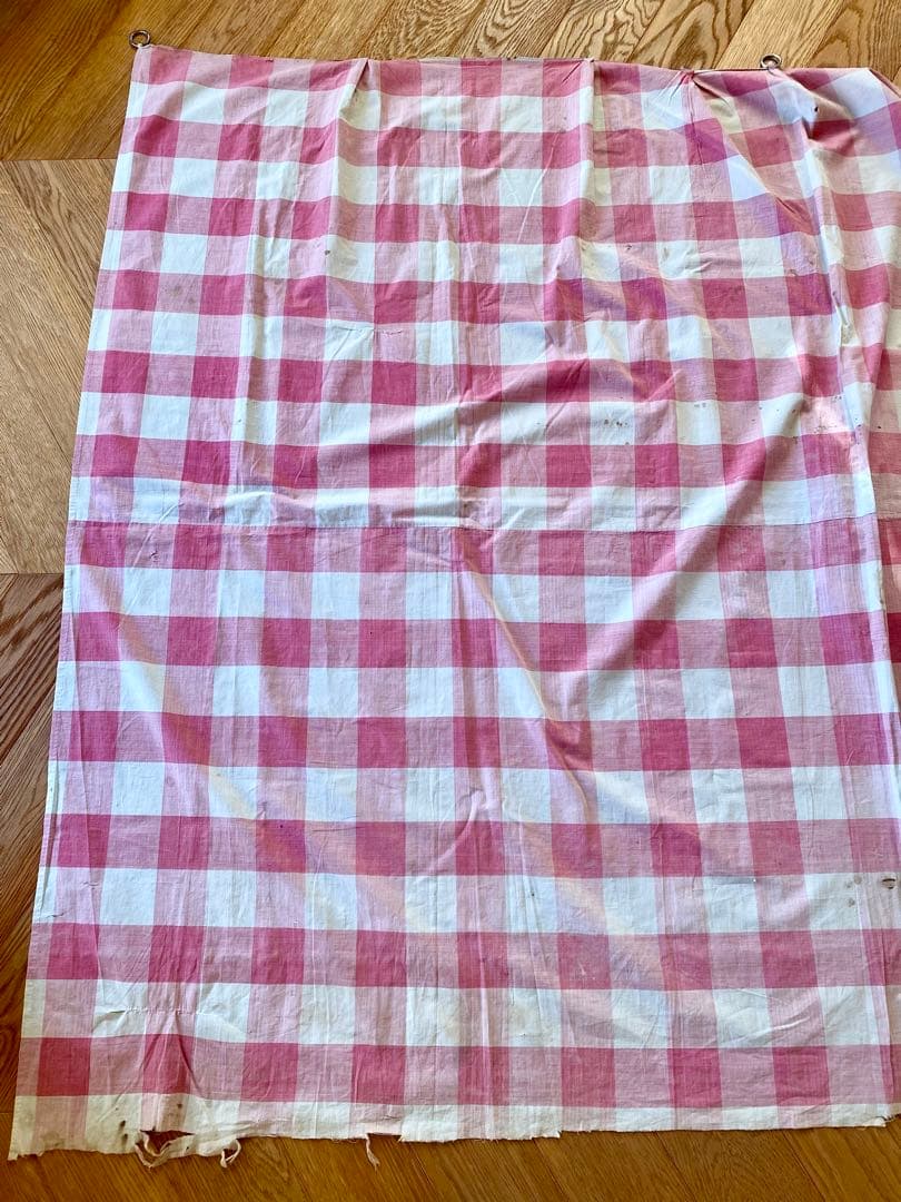 フランスアンティーク 19世紀のカーテン ギンガムチェック 希少な古裂です