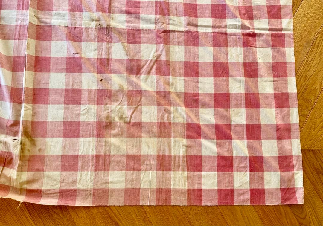 フランスアンティーク 19世紀のカーテン ギンガムチェック 希少な古裂です