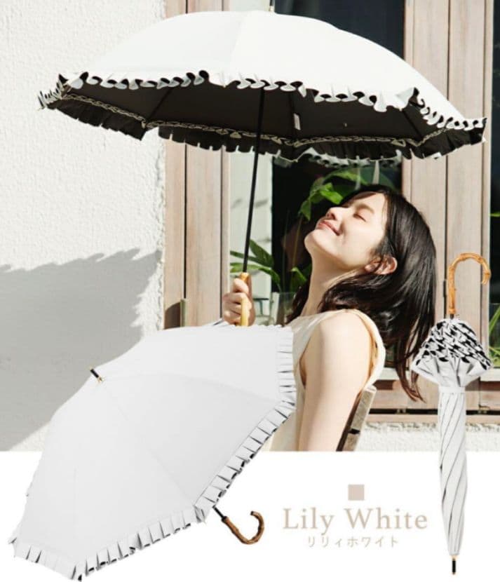 【最安値】COKAGE+ 楽天市場限定　日傘　竹手元 フリル　リリィホワイト