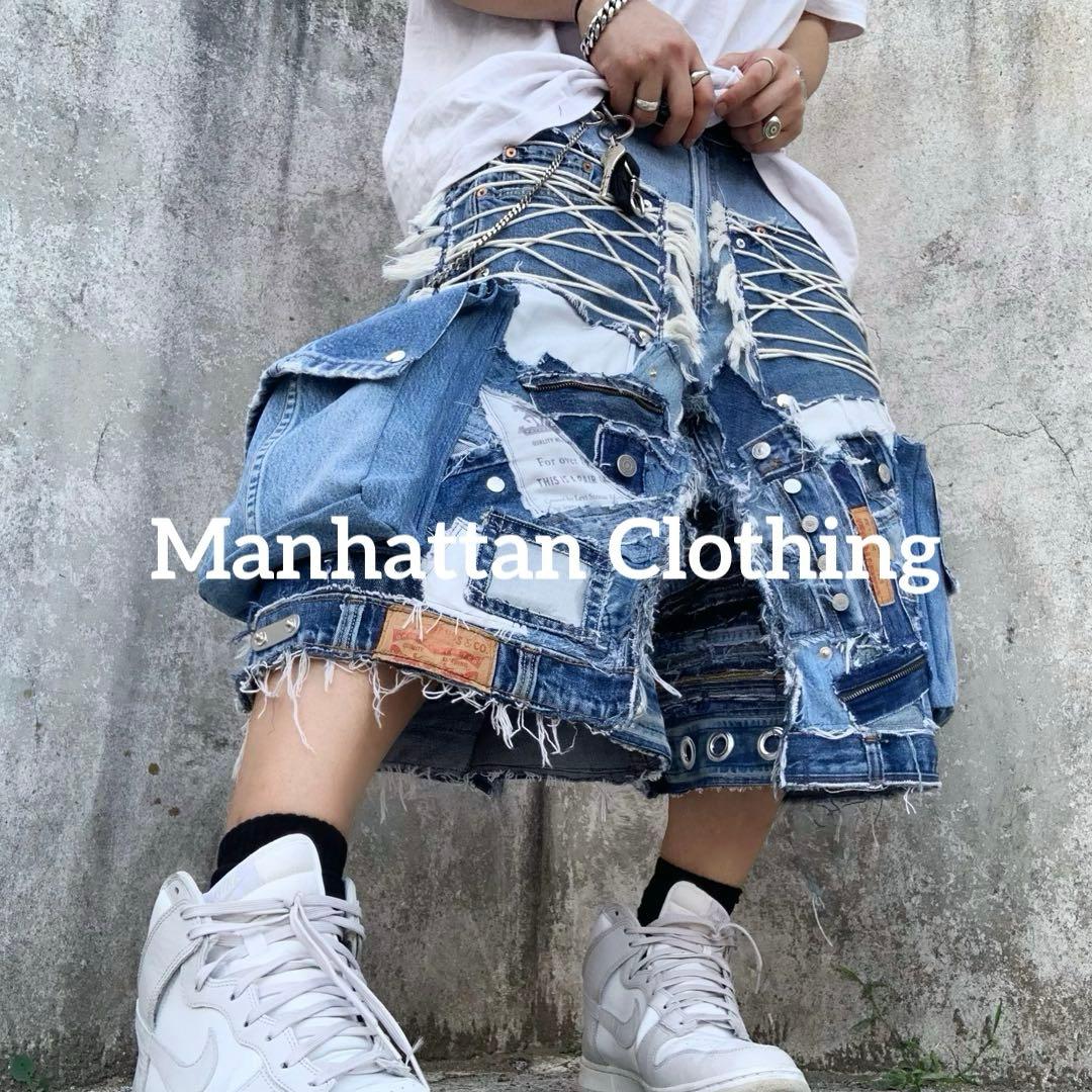 No.615【割引適用済】再構築 リメイク ハーフ パンツ デニム