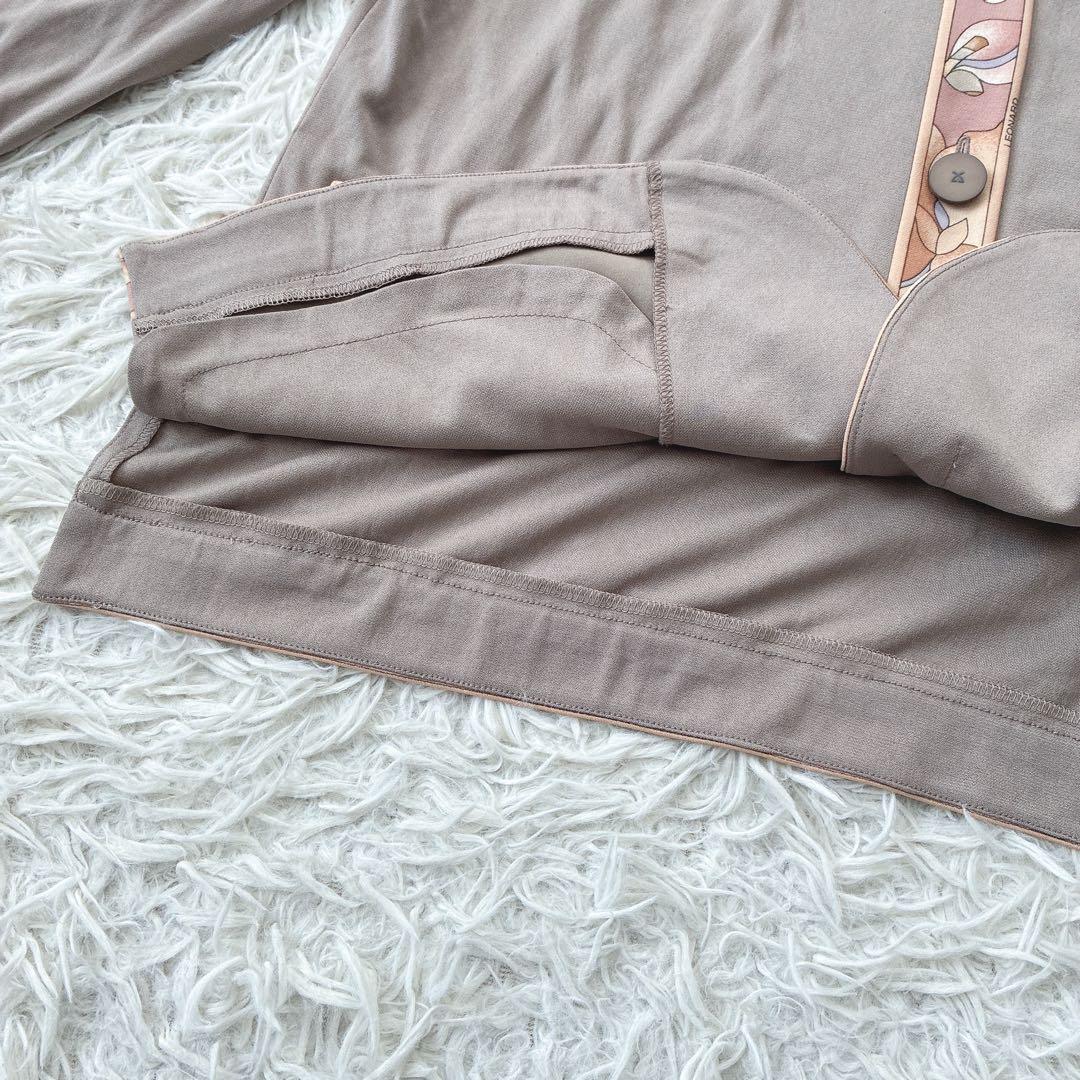 LEONARD レオナール 花柄トリム カーディガン きれいめ グレージュ LL