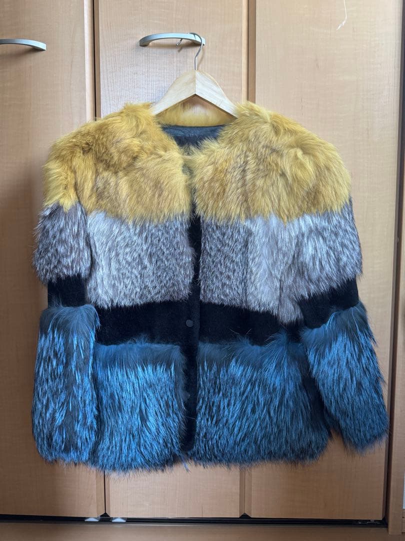 ヴィンテージ　ボーダー デザイン フェイク ファーコート