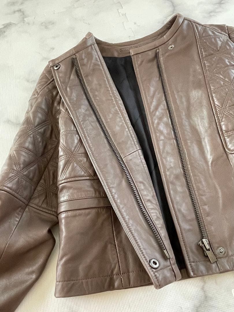 【コントワーデコトニエ】マロン色のラムレザーキルティングジャケット　大きいサイズ