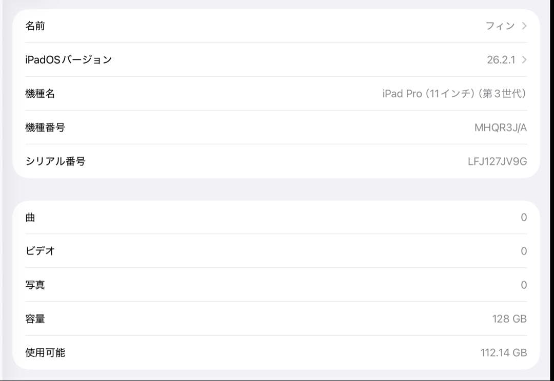 【ジャンク】iPad Pro 第3世代 11インチ 128GB Wi-Fiモデル