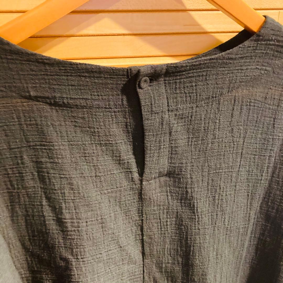 新品未使用タグ付き　かぐれ ガーゼロングチュニック 長袖 ワンピース ブラック