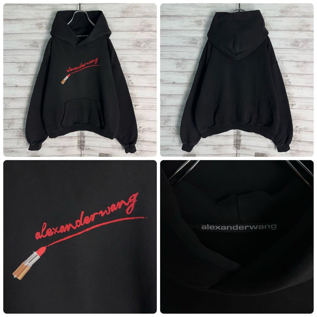 10558【即完売モデル】アレキサンダーワン☆リップロゴ定番カラー黒パーカー
