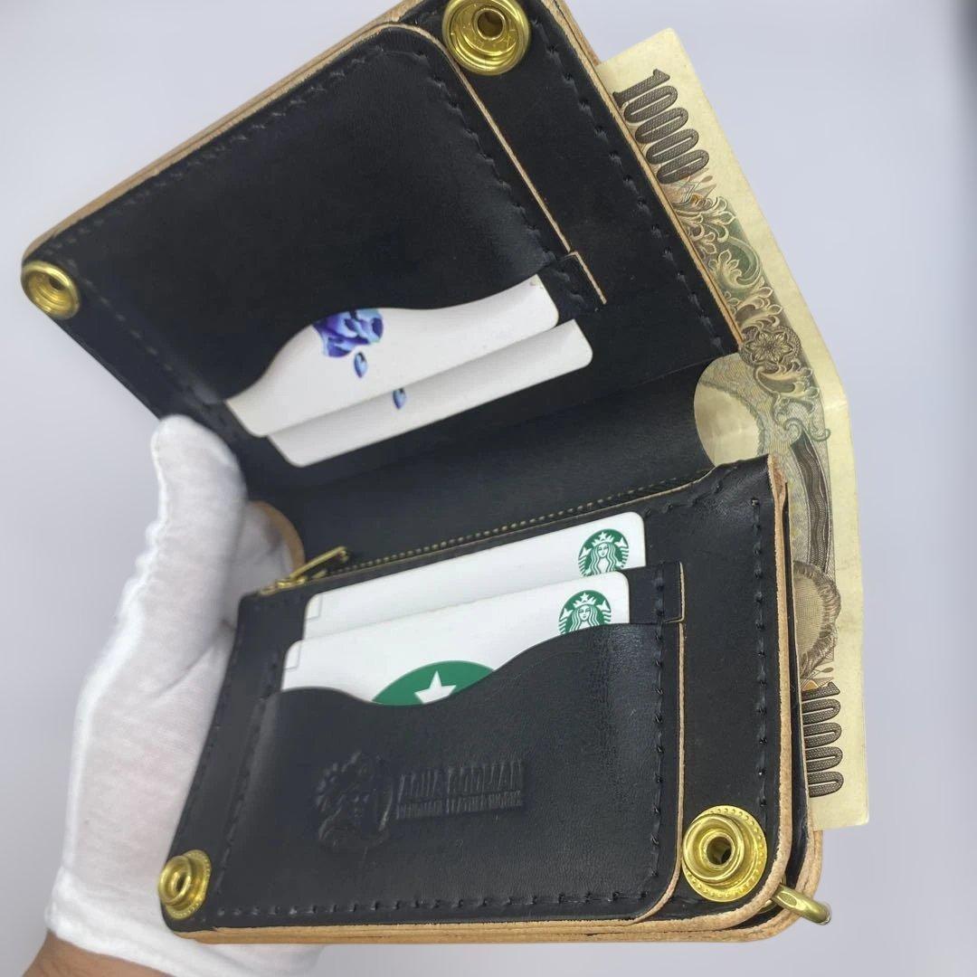 [値下]お札折らずに収納できる無骨な手染めミドルトラッカーウォレット BTW