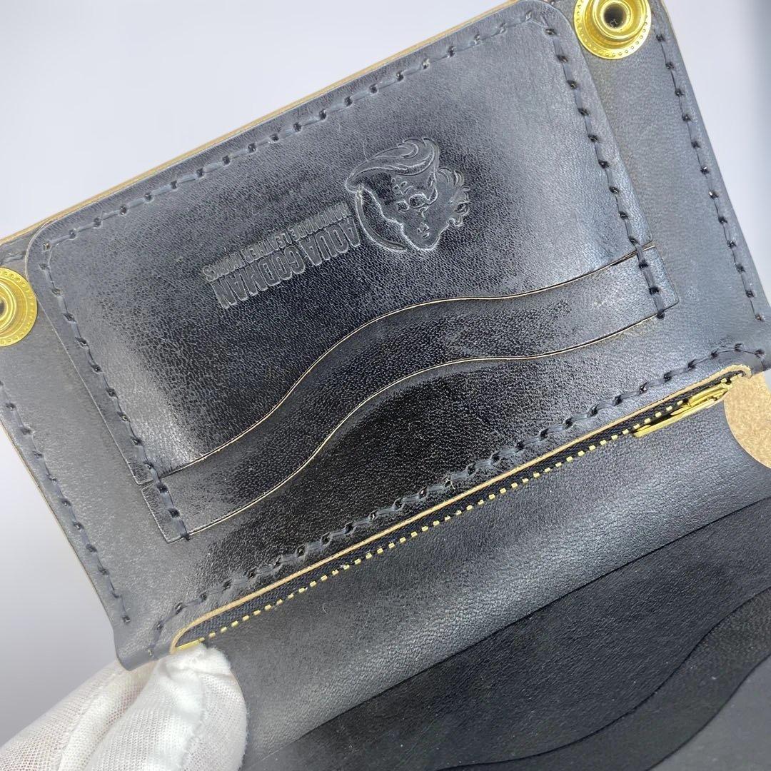 [値下]お札折らずに収納できる無骨な手染めミドルトラッカーウォレット BTW