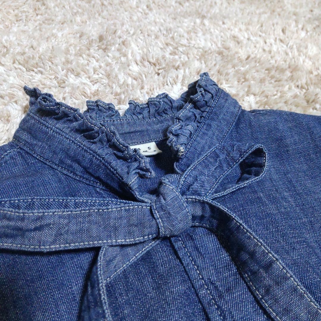 45R 瑠璃ダンガリーデニムのボウタイクッペシャツ（加工）