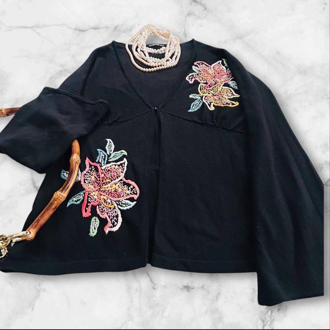 VIVIENNE TAM ✨ブラック カーディガン コットンシルクフラワー刺繍