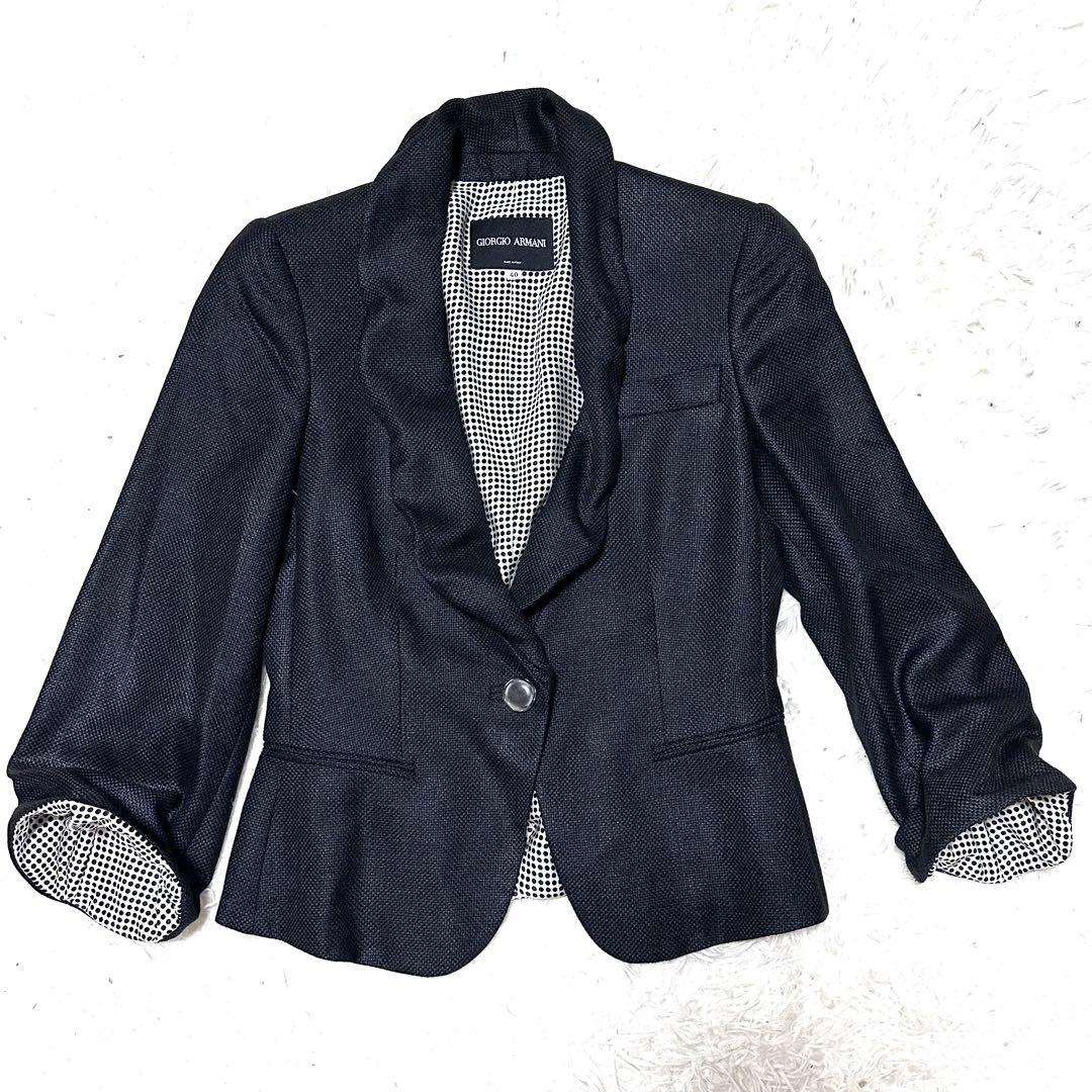 Giorgio Armani シルクテーラードジャケット　黒×水玉　サイズ40