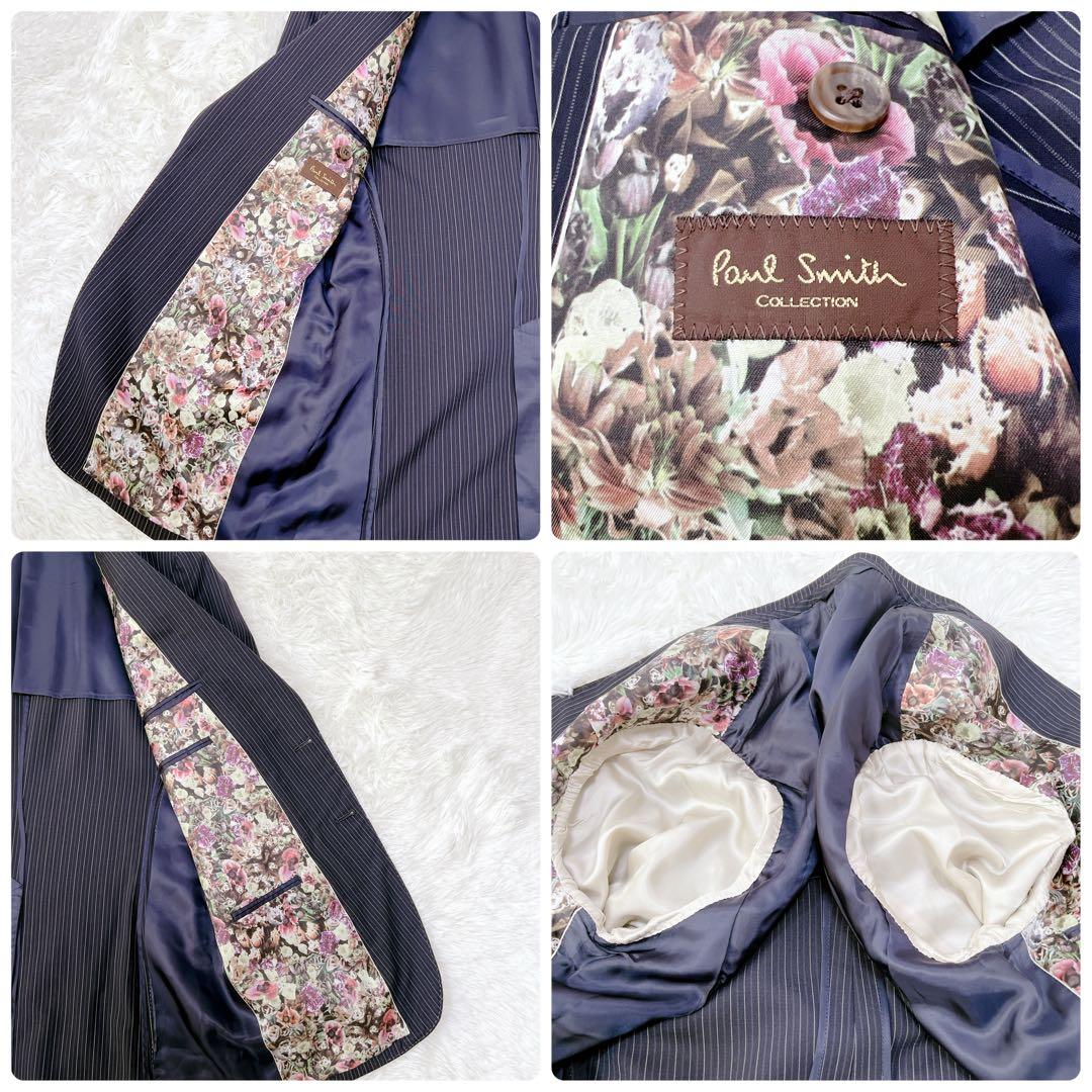 ✨希少✨ ポールスミス 花柄裏地 スーツ セットアップ 黒 紺 ストライプ L