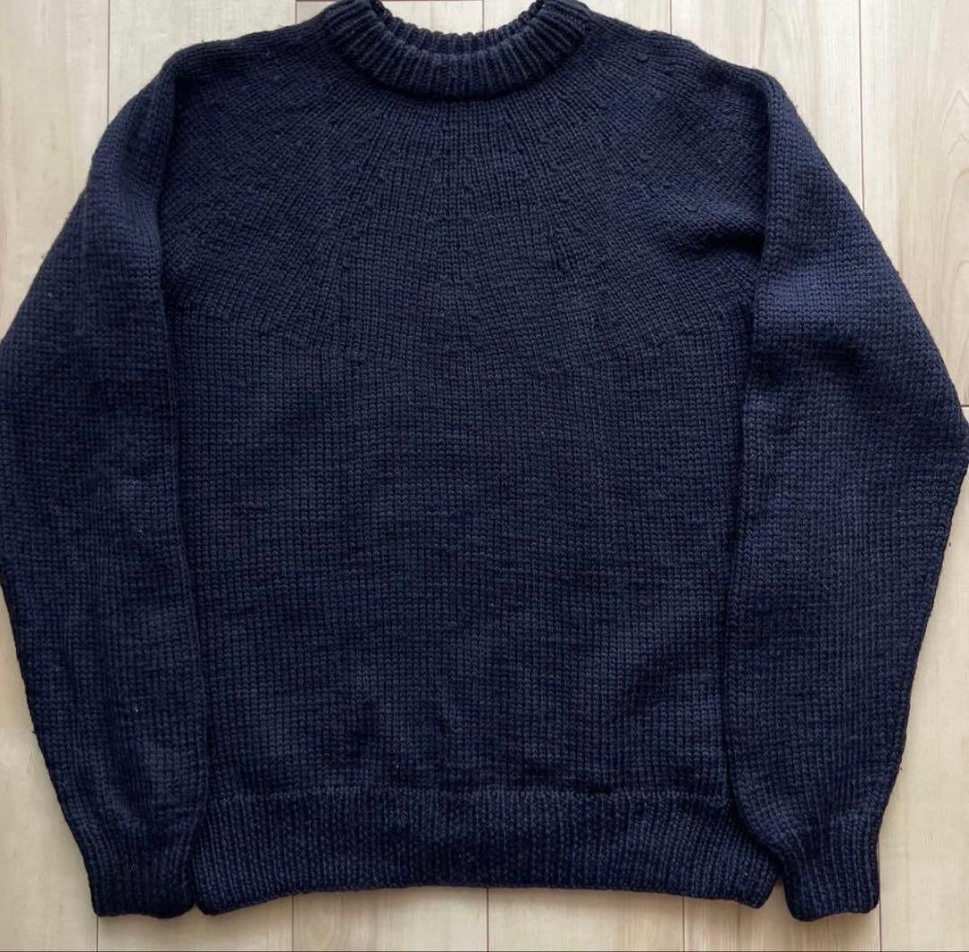 COMOLI　ハンドクルーネックニット　モヘア　シルク混　ダークネイビー