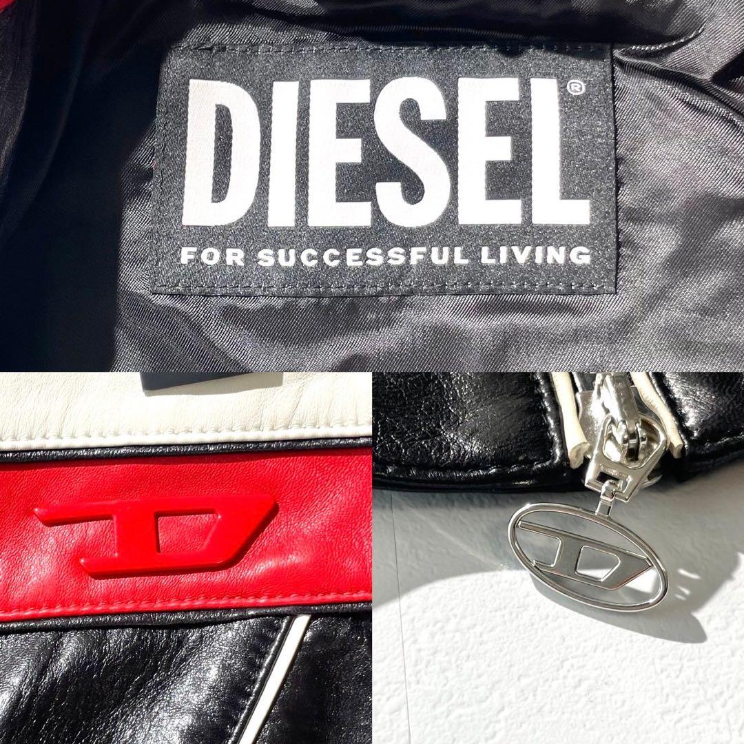 未使用　定価22万　ディーゼル Dロゴ　ライダース　レザージャケット レッド