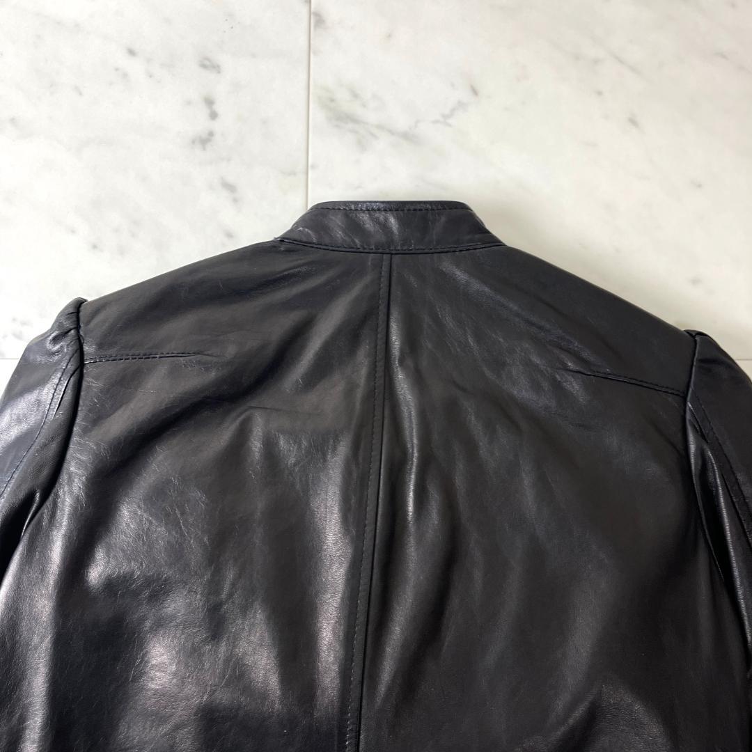 LE CIEL BLEU ラムレザー ジャケット 38 ノーカラー フリル 本革