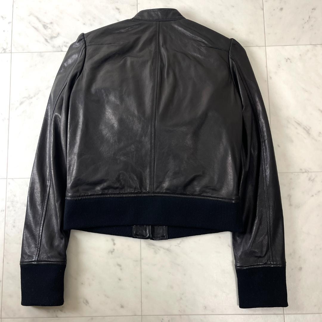 LE CIEL BLEU ラムレザー ジャケット 38 ノーカラー フリル 本革