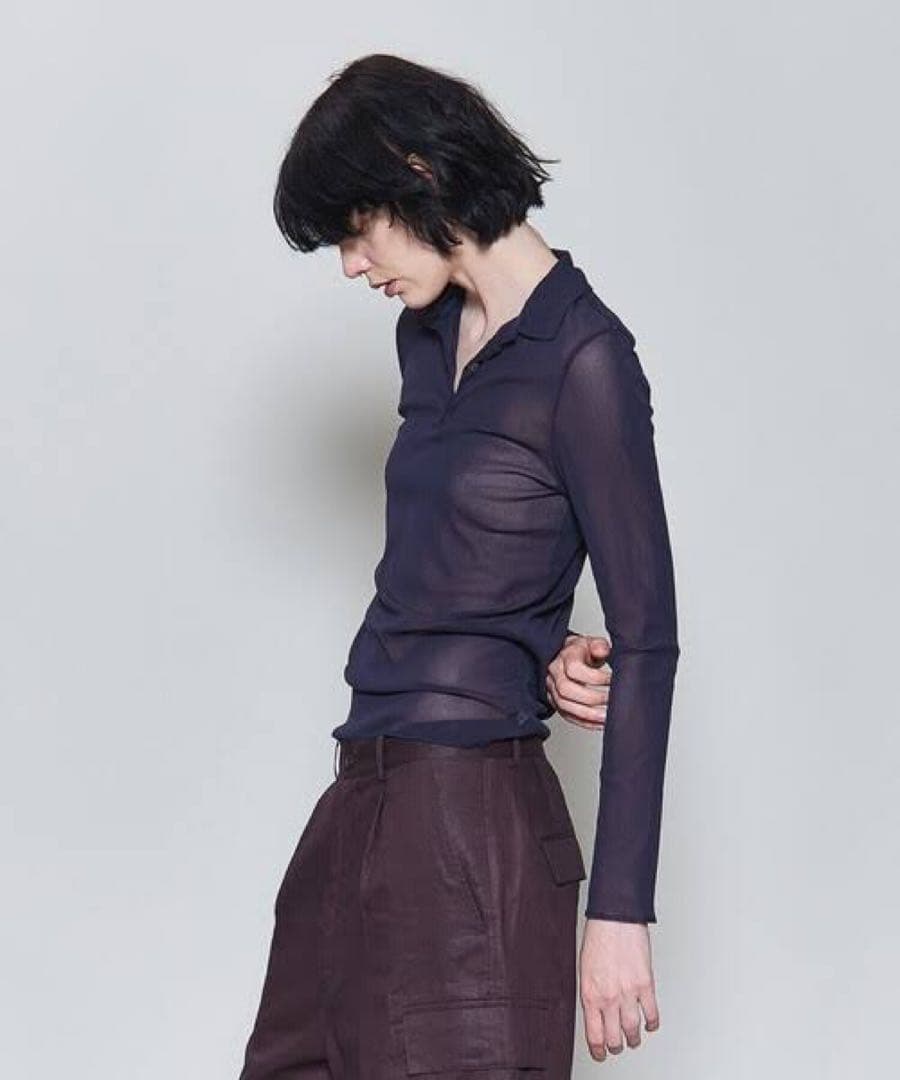 ＜６(ROKU)＞ナイロン チュール シャツ プルオーバー　ネイビー