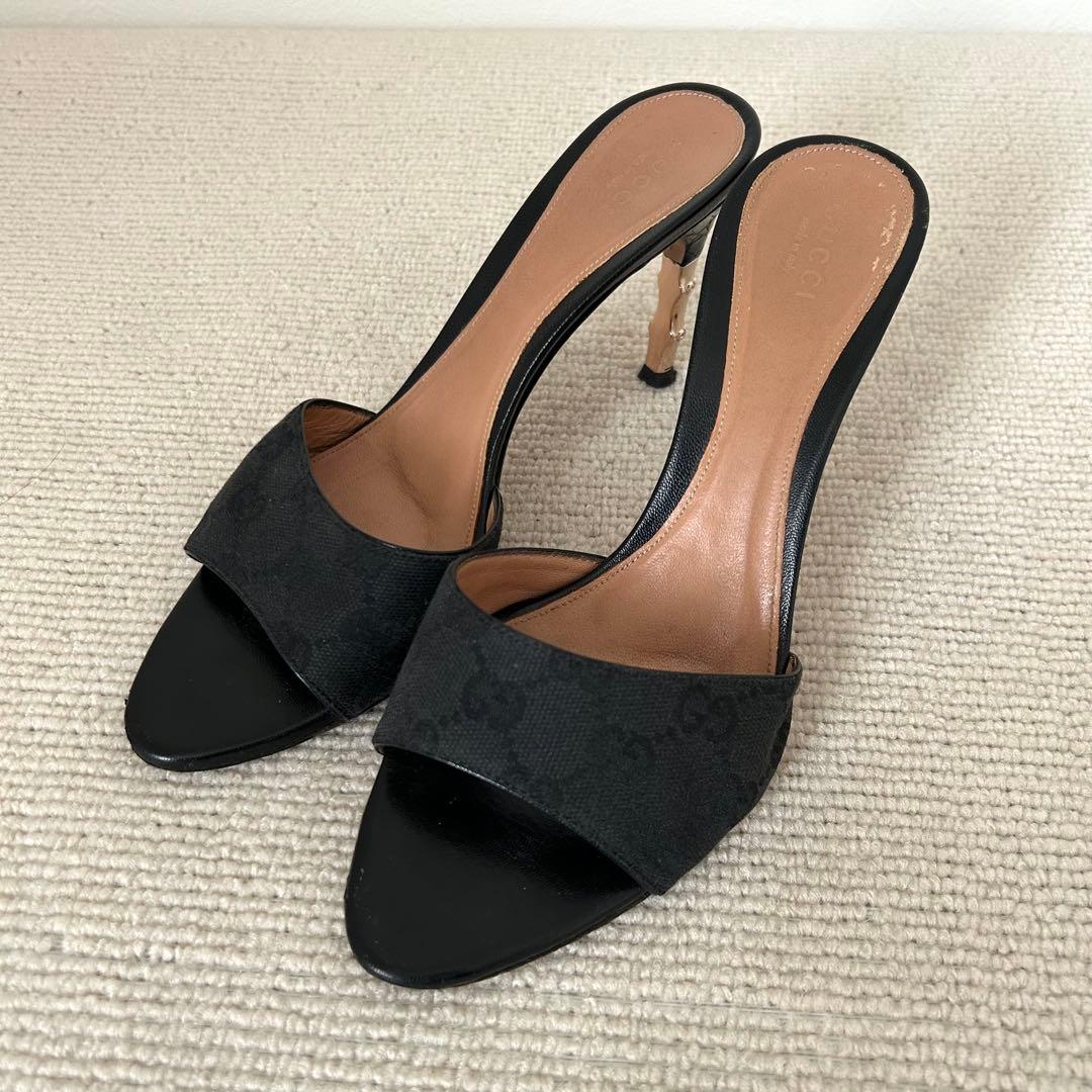 GUCCI グッチ ミュール サンダル ヒール GG 黒 24.5cm