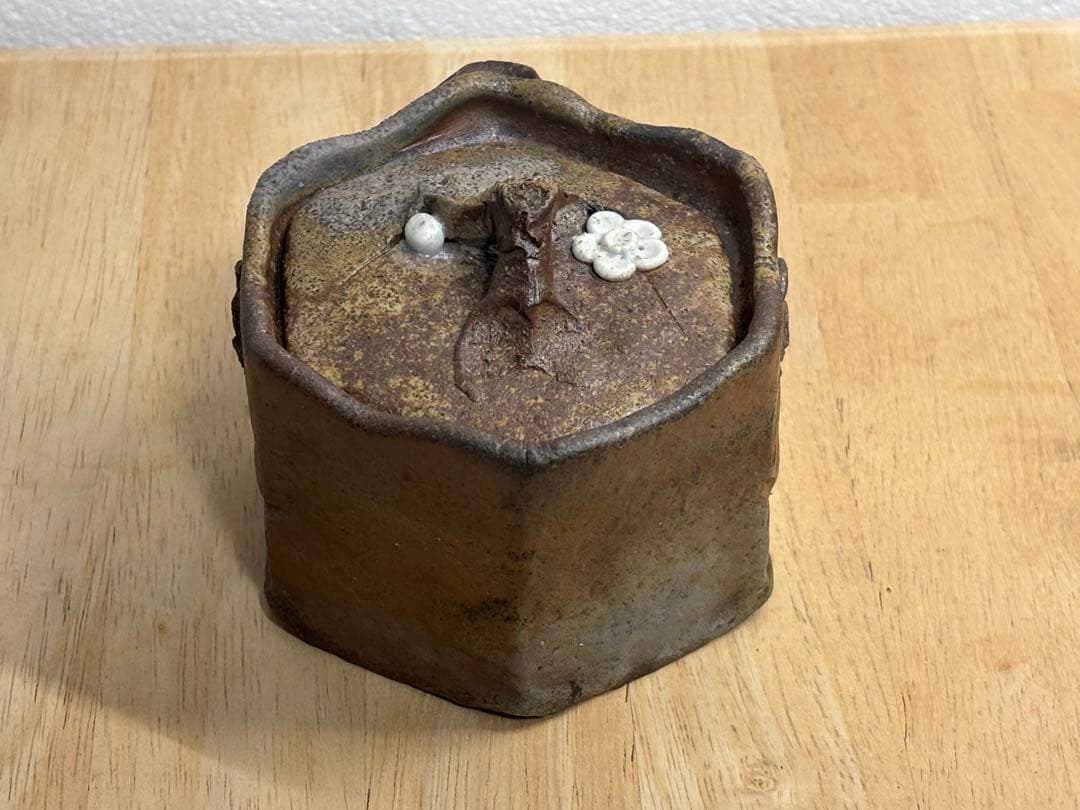 73.備前焼 宝瓶 登り窯 白梅 はくばい 六角 手びねり 急須