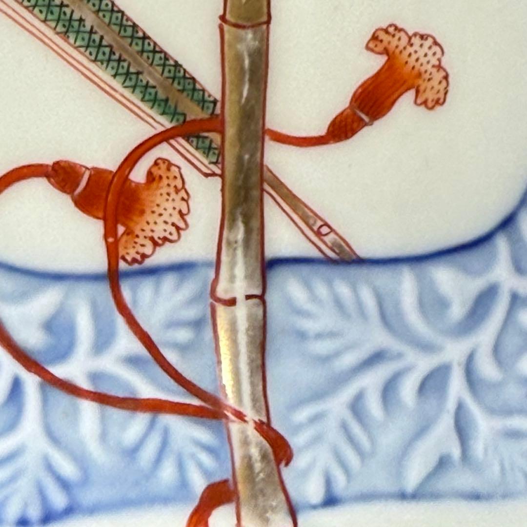 明治時代　有田焼　岩松平吾　色絵軍配形皿　五枚　角岩印　陽刻　珍品　器を楽しむ