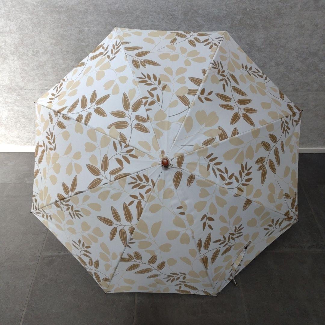 サンバリア100 Sサイズ 長傘 日傘 リーフ柄ベージュ 日本製
