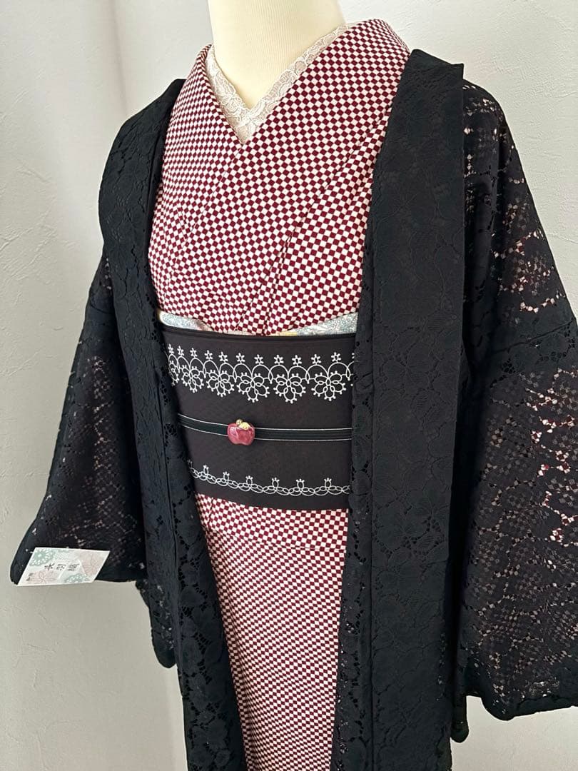 ワイヤーレース柄の名古屋帯　リボン