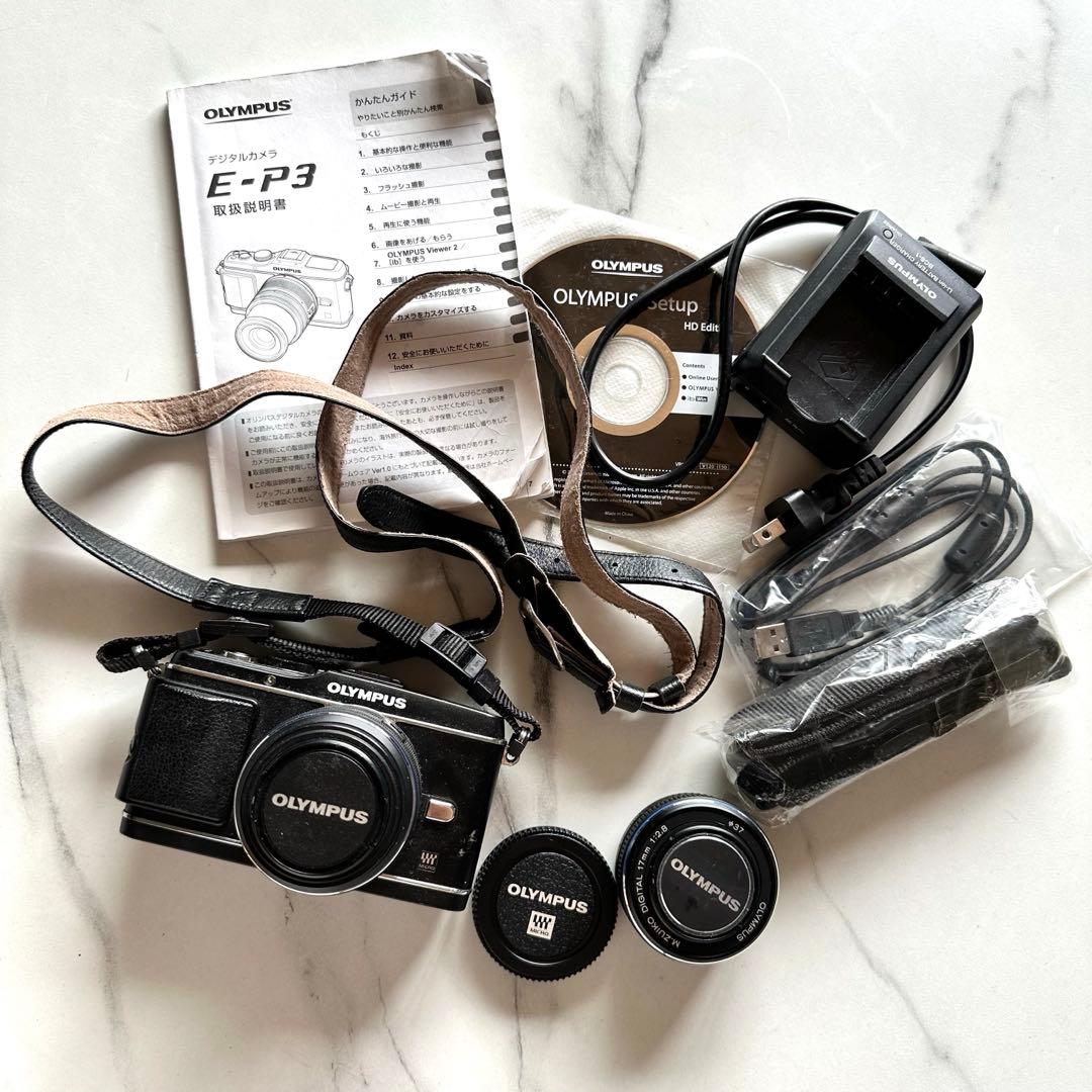 オリンパス　一眼レフ　E-P3 カメラ　OLYMPUS レンズ2本