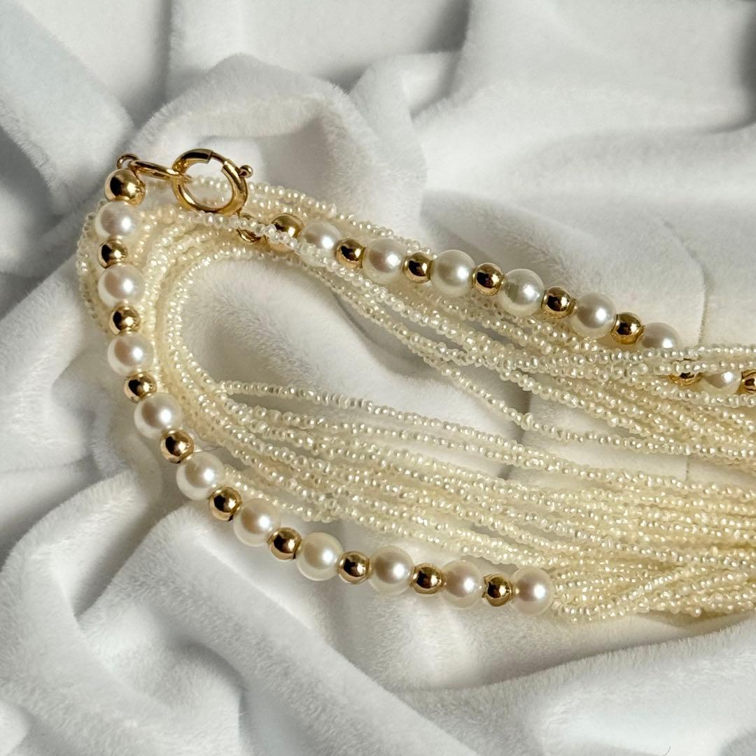 天然真珠10連 あこや 砂ケシ パール 585刻印 k14製 ネックレス