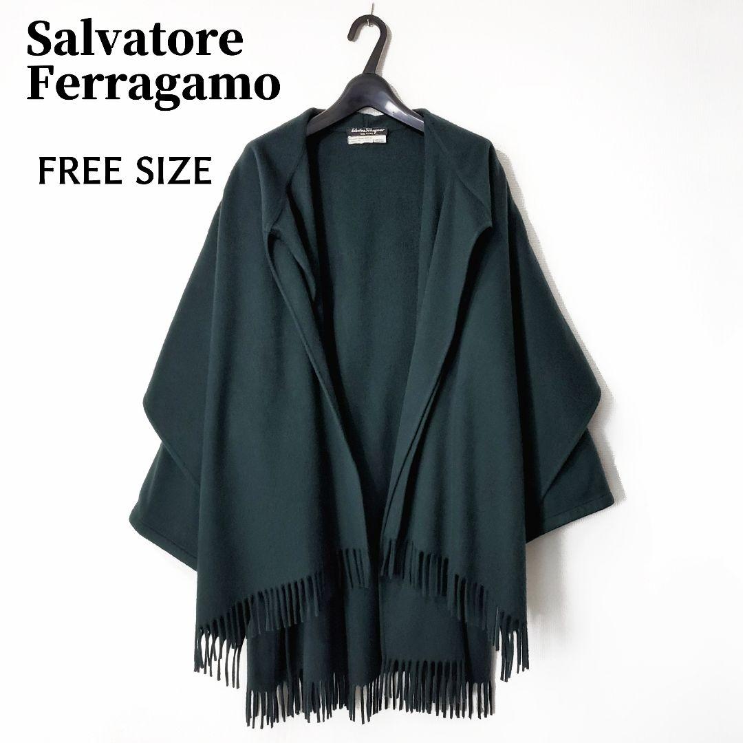 aaakira 美品 フェラガモ カシミヤケープコート ポンチョ フリンジ