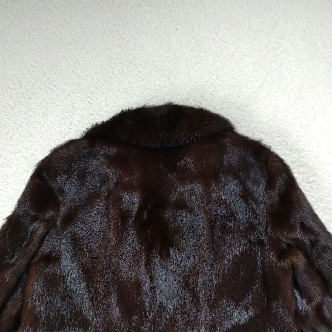 ☆美品☆ミンク ファーコート 毛皮コート 裏地 花柄 サイズ11 ダークブラウン