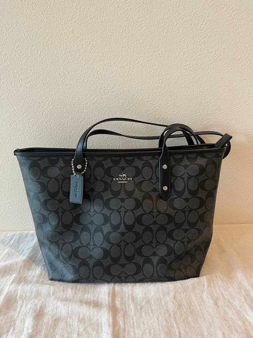 COACH コーチ バッグ ブラック シグネチャー柄 レザー