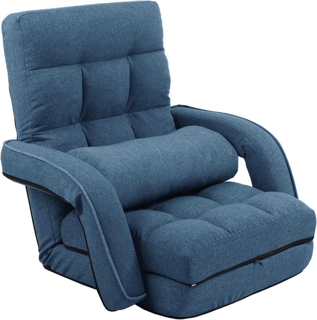 座椅子　肘掛付き　ハイバック　折りたたみクッション付リクライニング　14段階調節