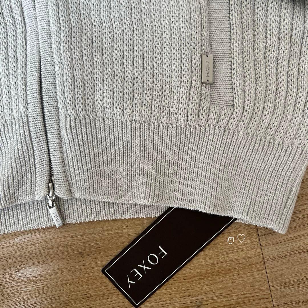 フォクシー　コットンシルクニットパーカー　フーディファン　38　アイスブルー