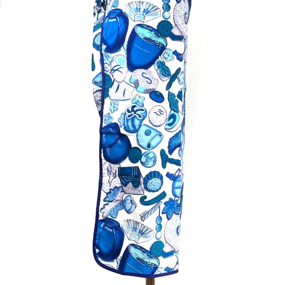 【美品・箱付き】エルメス／調理用エプロン 和洋折衷絵柄／ネイビー