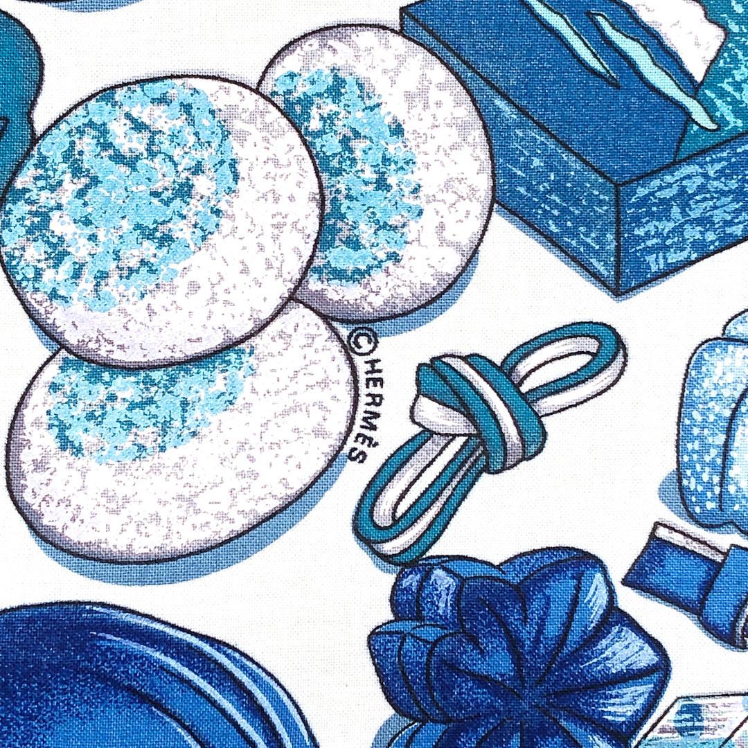 【美品・箱付き】エルメス／調理用エプロン 和洋折衷絵柄／ネイビー