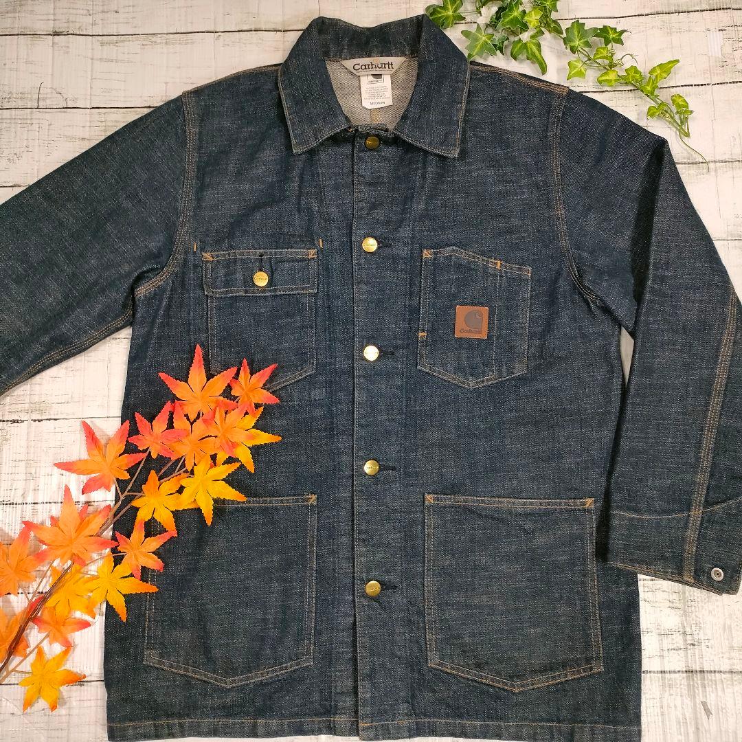 【美品】Carhartt◆デニムカバーオール◆M/ダークインディゴ◆レザーパッチ