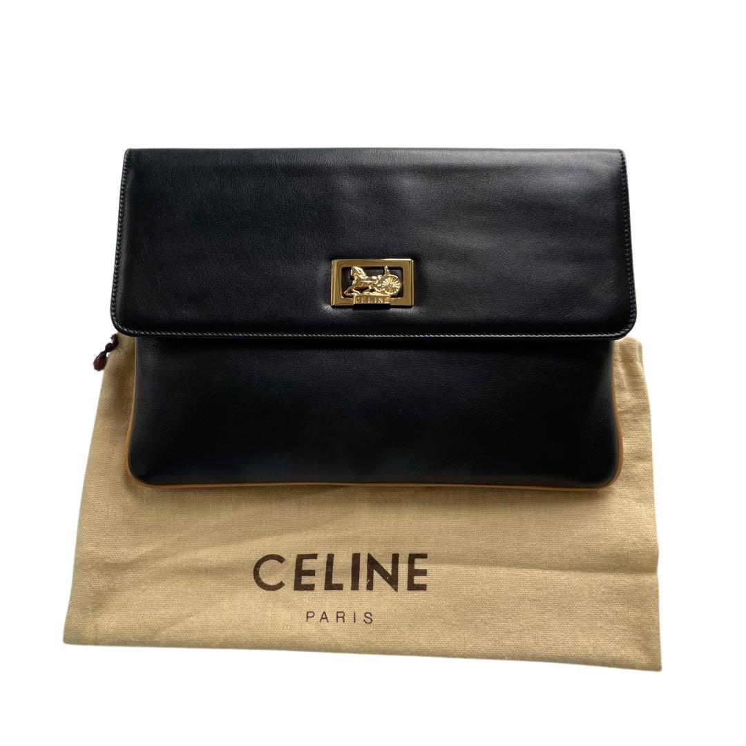 【新品級に綺麗】セリーヌ ホースキャレッジ 馬車金具 レザークラッチバッグ