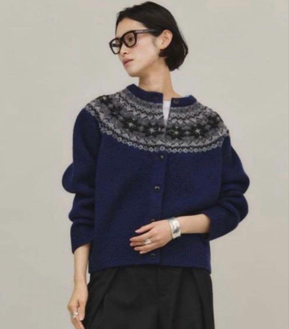 Curensologyビーズキュウシンジャガードニットカーディガン